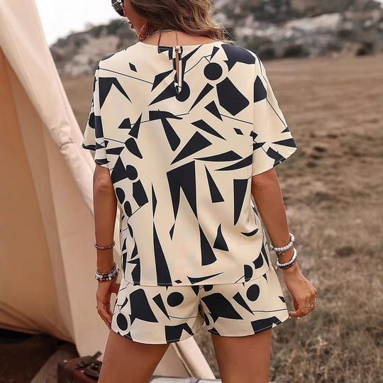 Damen Lässiges Lounge-Outfit mit grafischem Muster und elastischem Bund EB