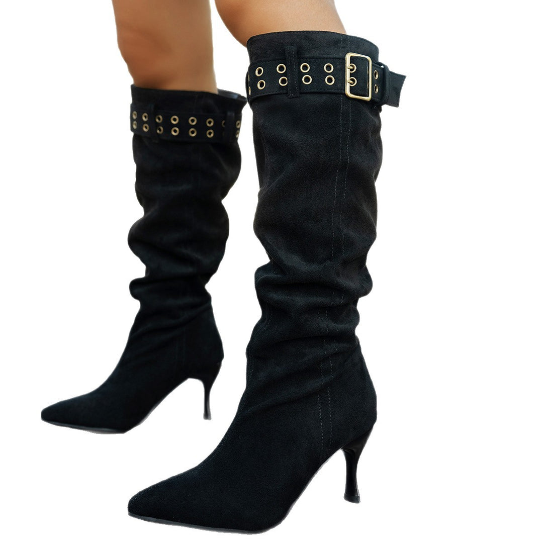Damen Overknee Stiefel mit modischem Falten-Design und hochwertigem Material EB