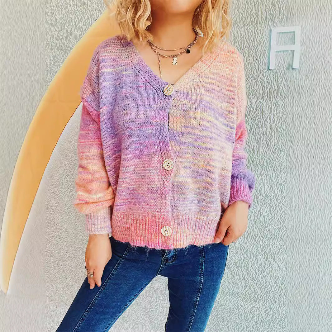 Damen grob gestrickter Cardigan mit modischem Knopfdesign und weichem Material EB