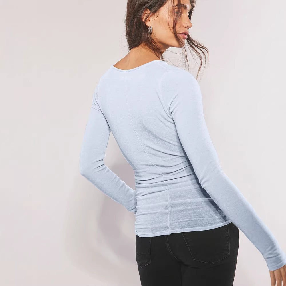 Damen Langarmshirt mit raffiniertem Wickel-Design und eleganten Rüschendetails EB