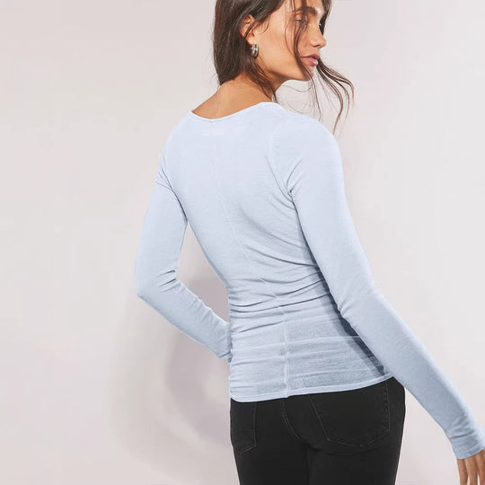 Damen Langarmshirt mit raffiniertem Wickel-Design und eleganten Rüschendetails EB