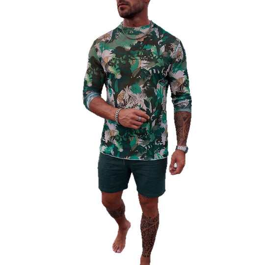 Herren Langarm-Badeoberteil mit floralem Design EB