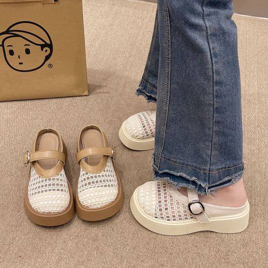 Damen Komfortable Clogs mit trendy Netzdesign und modischer Schnalle EB