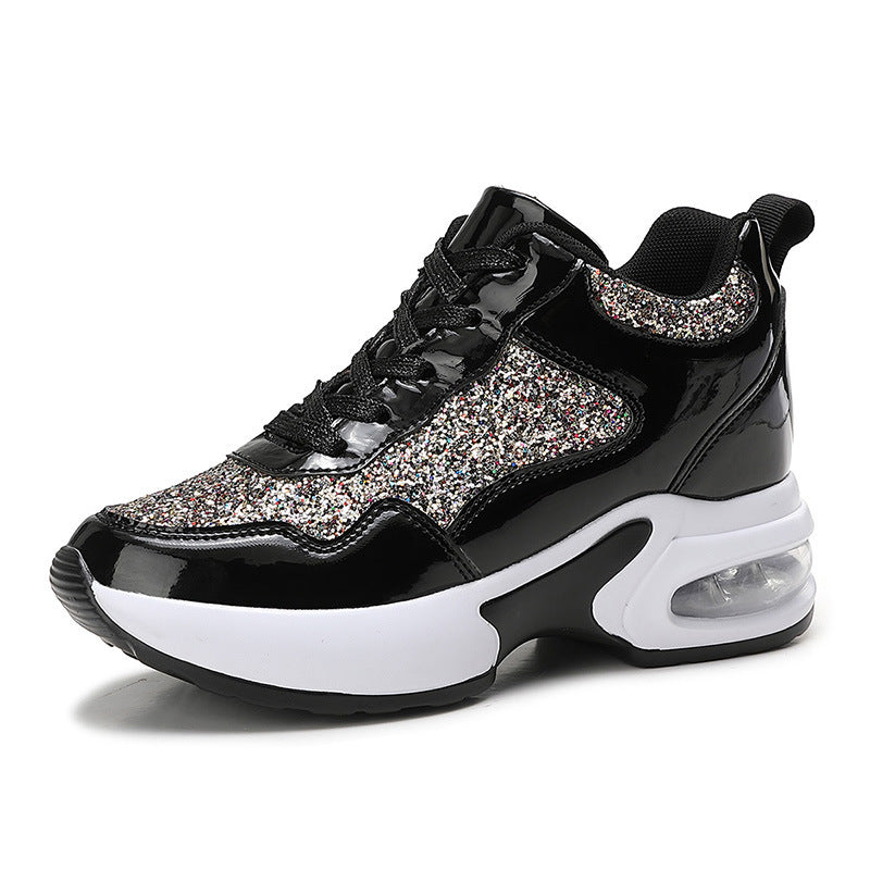 Damen nan modische Plateau-Sneaker mit Glitzerbesatz und sichtbarem Luftpolster EB