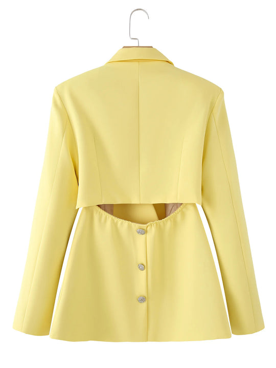 Damen strukturierter Blazer mit eleganten Klappärmel und dekorativem Verschluss EB