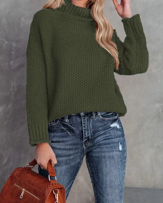 Damen kuscheliger Strickpullover mit hohem Kragen und luftiger Struktur EB