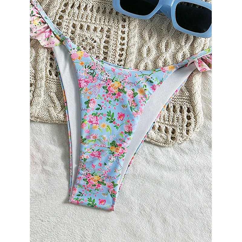 Damen Triangel-Bikini mit floralen Rüschendetails EB