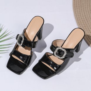 Damen modische Blockabsatz-Sandalen mit funkelnder Schnallen-Applikation EB