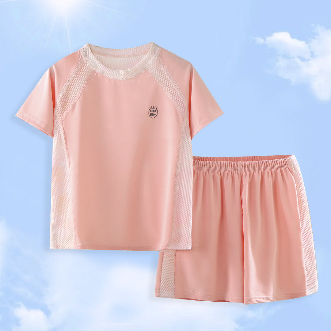 Damen nan UV-Schutz Bade-Set mit Kurzarm-Rashguard und elastischen Badeshorts R&B