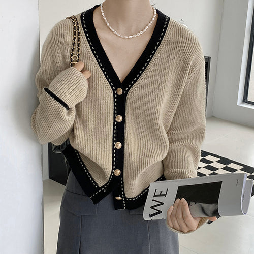 Damen Strickjacke mit kontrastierenden Details EB