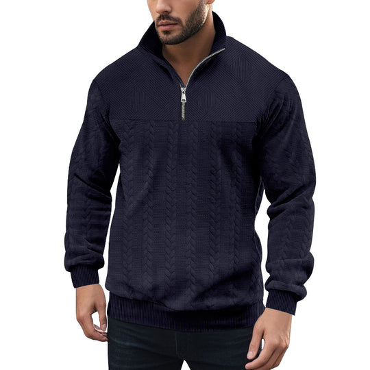 Herren Strickpullover mit halbem Reißverschluss und strukturierter Oberfläche EB