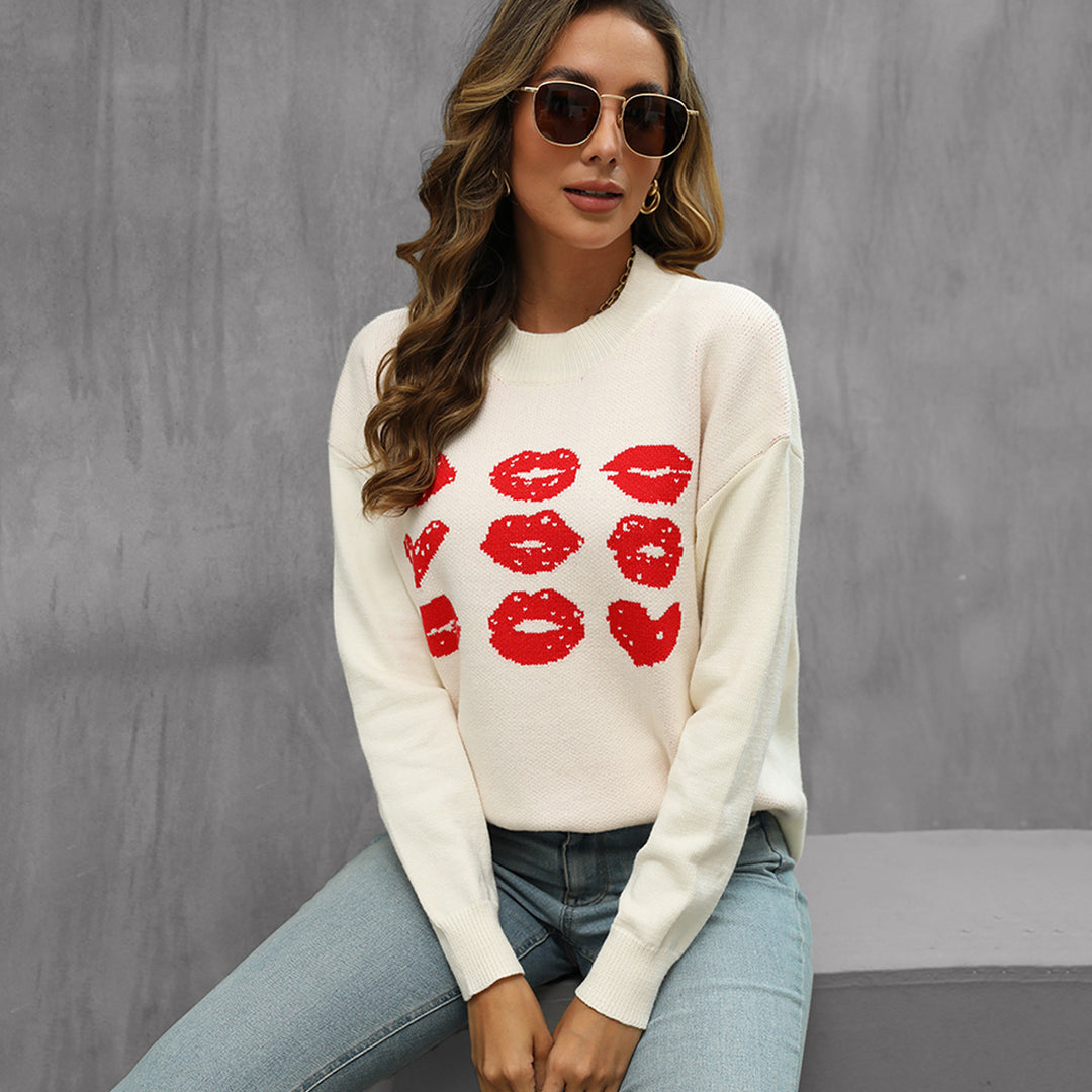 Damen Strickpullover mit glitzerndem Lippen-Motiv EB