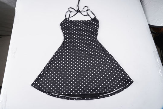 Damen sommerliches Trägerkleid mit Polka-Dots und fließendem Schnitt EB