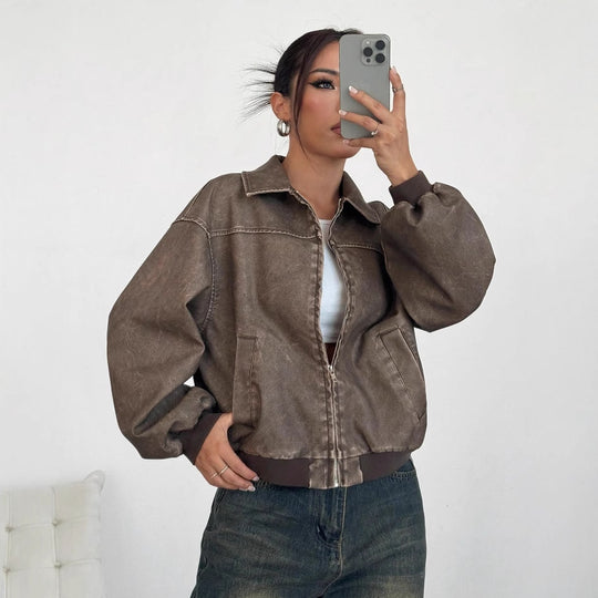 Damen oversized Bomberjacke mit lässigem Schnitt und voluminösen Ärmeln EB