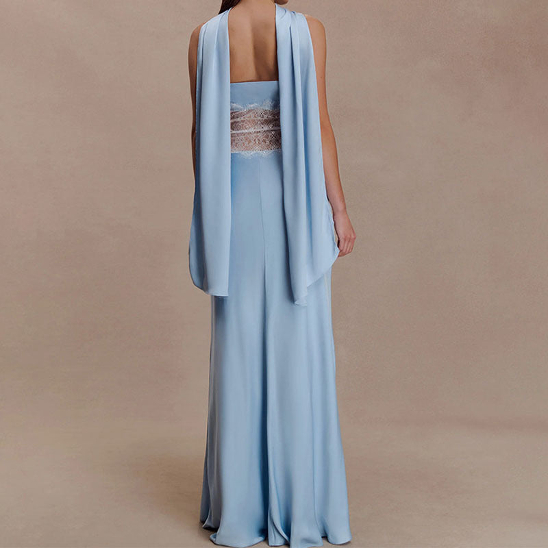 Damen Hochwertiges Abendkleid mit floralem Spitzenoberteil EB