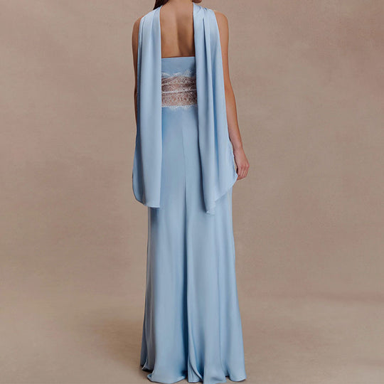 Damen Hochwertiges Abendkleid mit floralem Spitzenoberteil EB