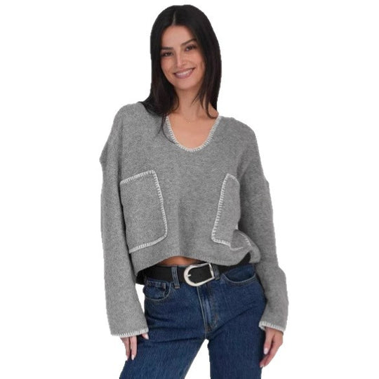 Damen lässiger Pullover mit strukturiertem Design und praktischen großen Taschen EB