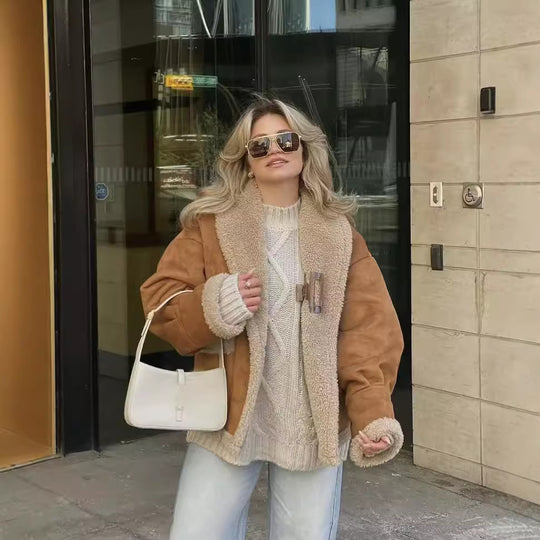 Damen Teddy-Fleecejacke mit praktischem Knopfverschluss und großen Taschen EB