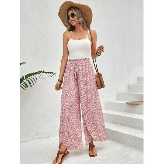 Damen weite Palazzo-Hose mit elastischem Bund und angesagtem Muster EB