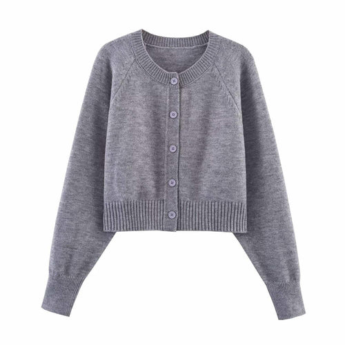 Damen cropped Strickjacke mit Knopfdetails und elastischem Bund EB