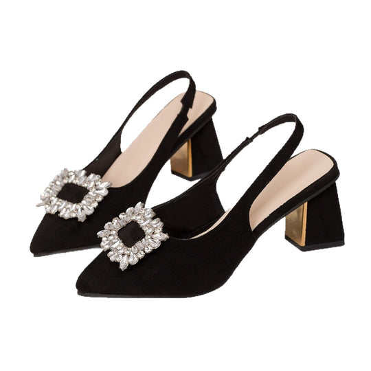 Damen Slingback Pumps mit luxuriösem Strass-Detail und bequemem Blockabsatz EB