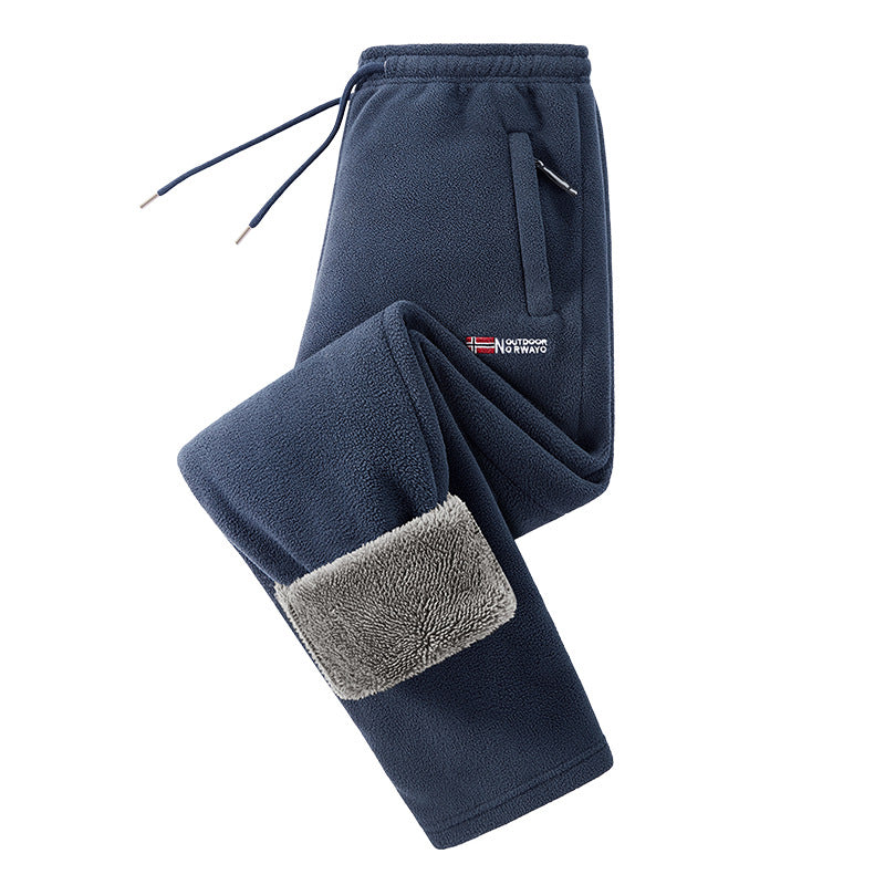 Herren Thermo-Fleece-Jogginghose mit umschlagbarem Sherpa-Bündchen, verdeckten Reißverschlusstaschen und elastischem Kordelbund EB