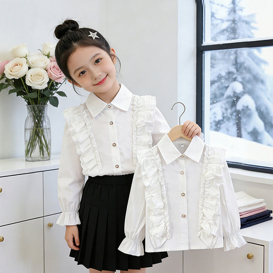 Mädchen Bluse mit Rüschendetails und Knopfverschluss EB
