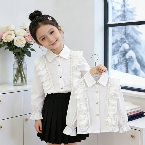 Mädchen Bluse mit Rüschendetails und Knopfverschluss EB