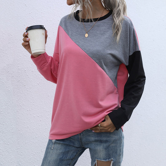 Damen Sportliches Sweatshirt mit modischem Farbblockdesign EB