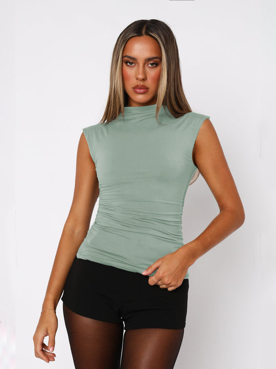Damen Stretch-Oberteil mit figurbetontem Schnitt und hochgeschlossenem Kragen EB