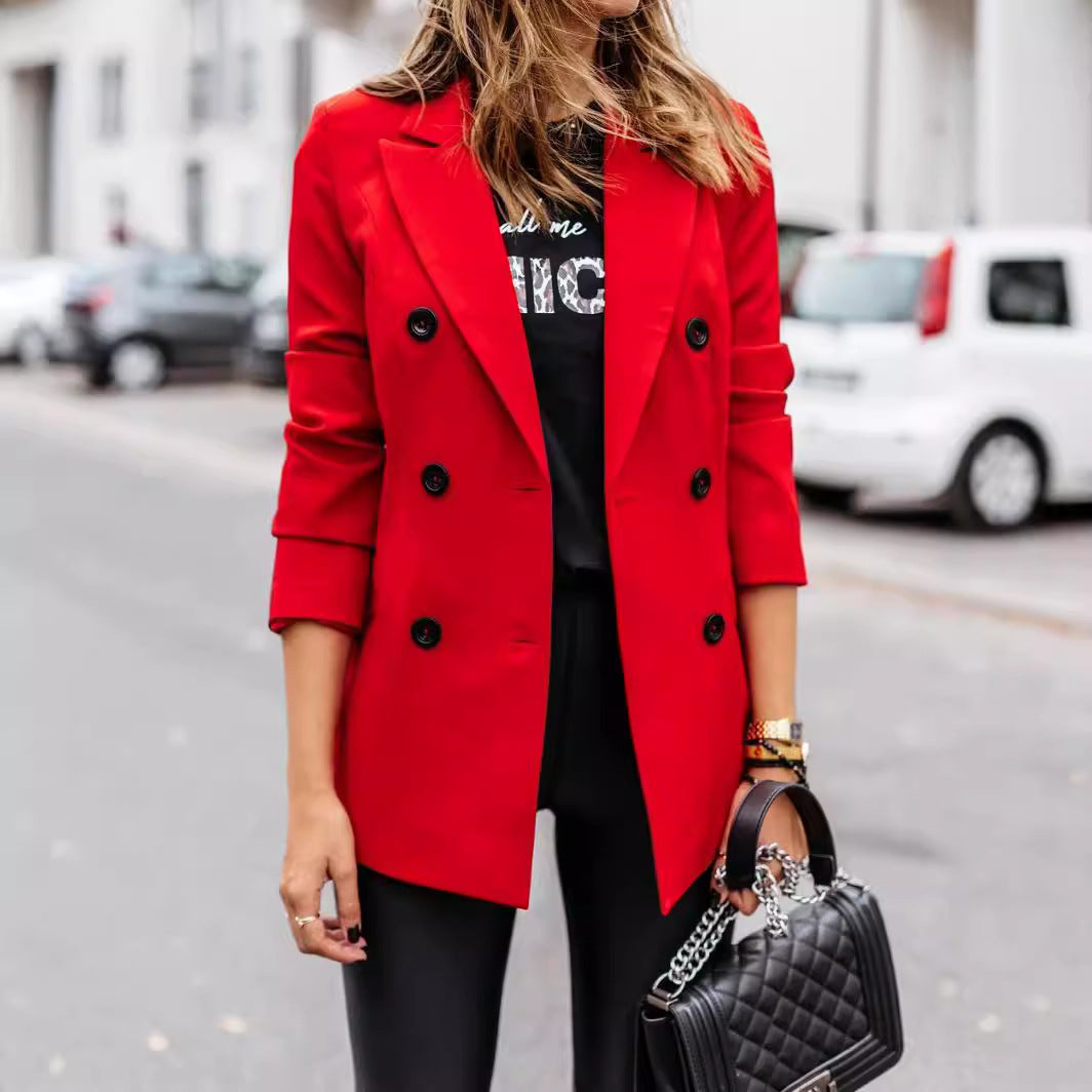 Damen eleganter taillierter Blazer mit doppelter Knopfleiste EB