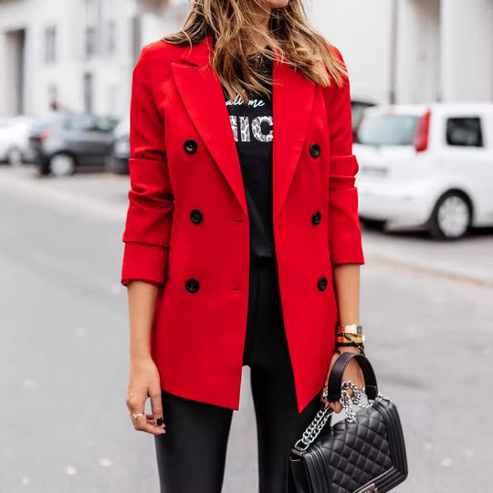 Damen eleganter taillierter Blazer mit doppelter Knopfleiste EB