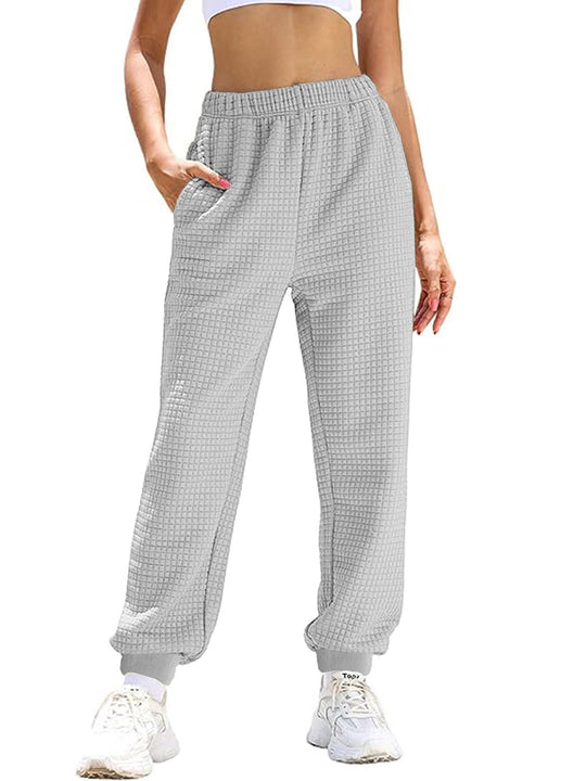 Damen Lässige Waffelstrick-Loungehose mit hohem Elastikbund und Bündchen EB