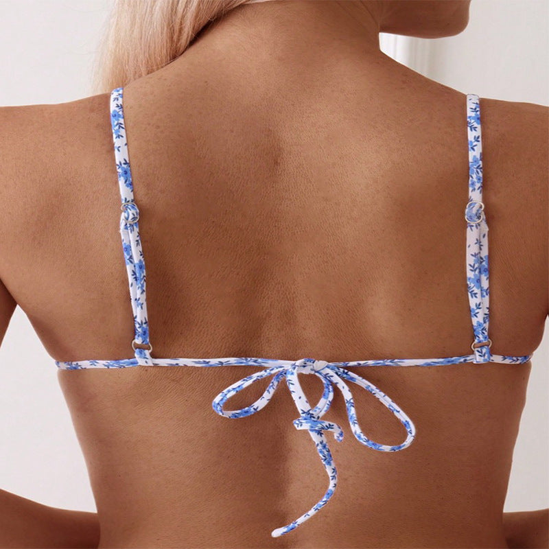 Damen Push-Up Bikini mit floralem Design und eleganten Schmuckdetails EB