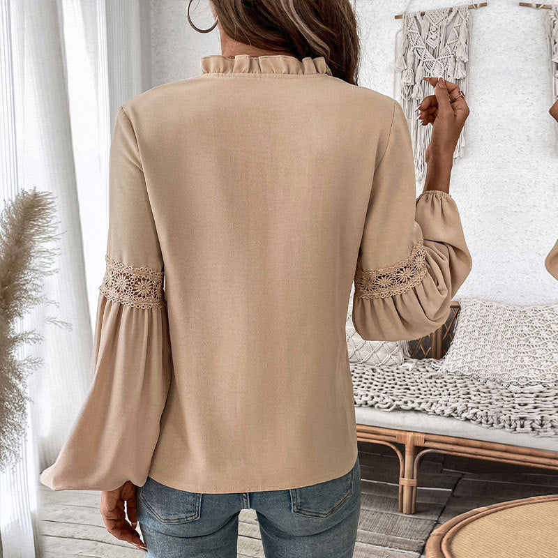 Damen Bluse mit feinen Falten und Spitze EB