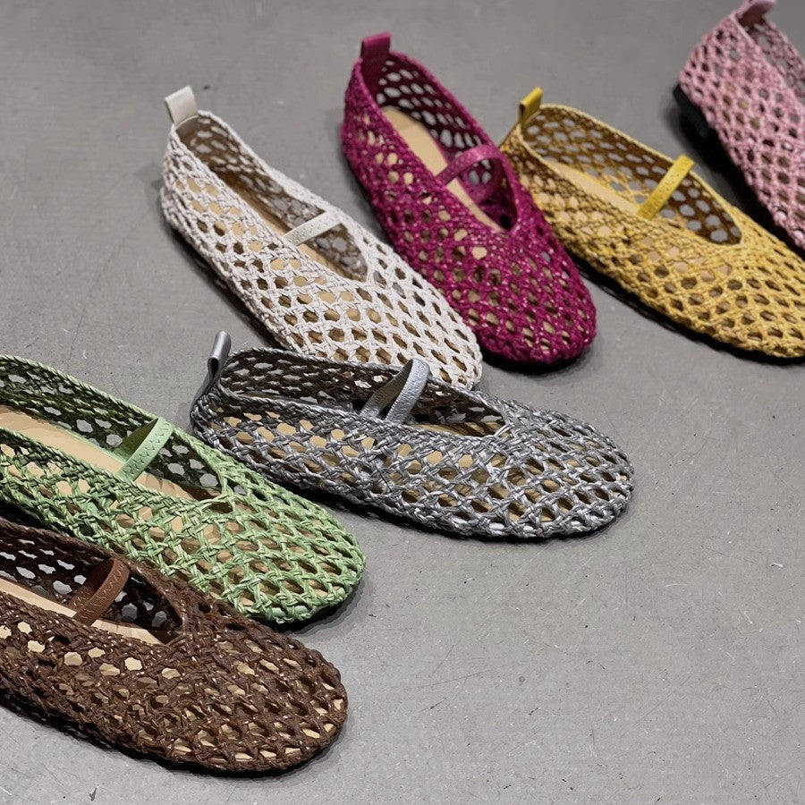 Damen Netz-Ballerinas mit elastischem Riemen und luftiger Oberflächenstruktur EB