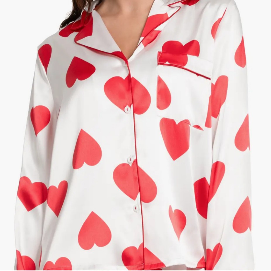 Damen Satin-Pyjama-Set mit Herzen EB