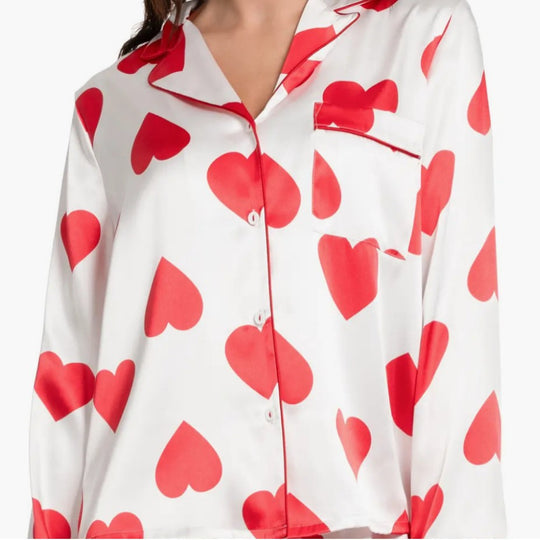 Damen Satin-Pyjama-Set mit Herzen EB