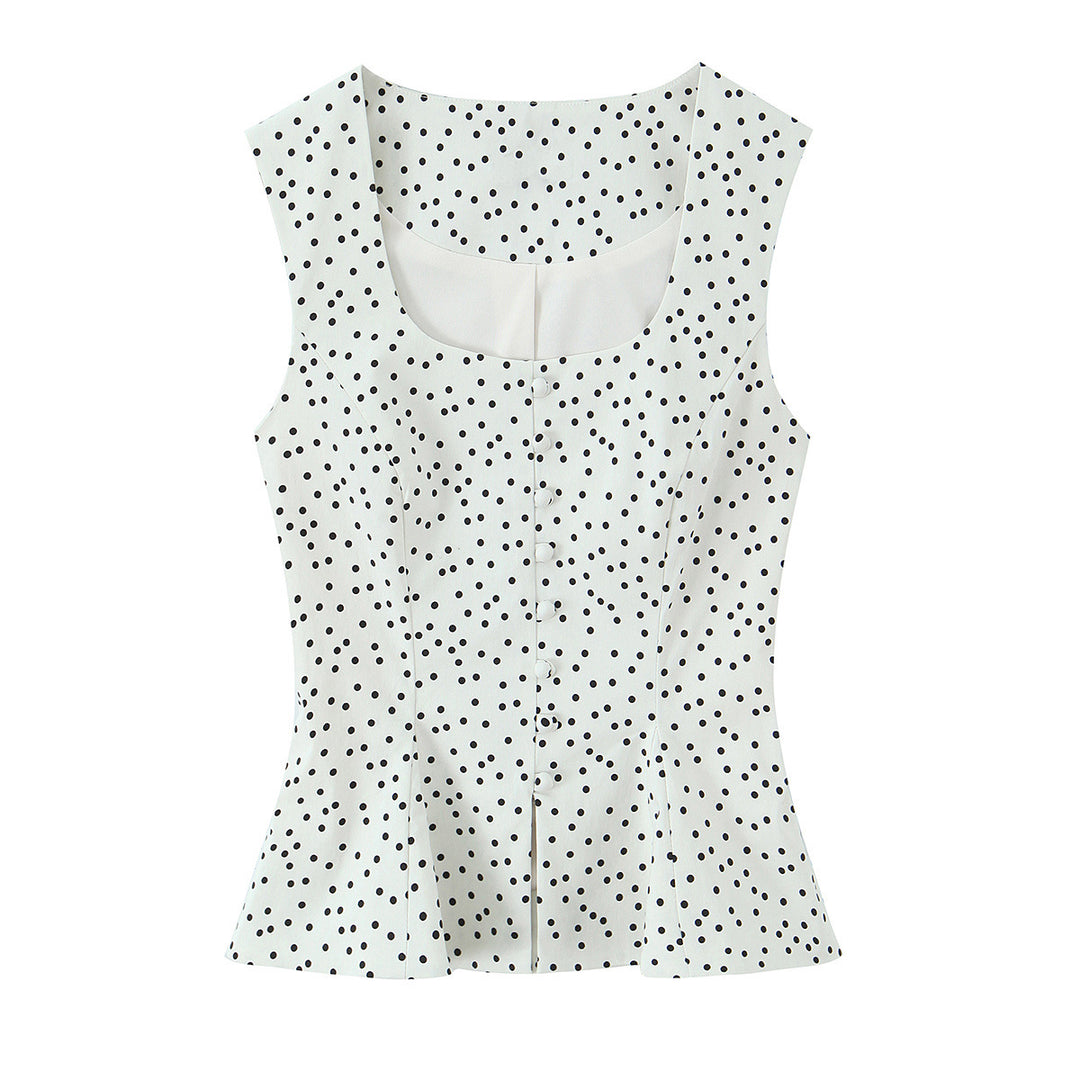 Damen Polka-Dot Tailliertes Oberteil mit eleganter Knopfleiste EB
