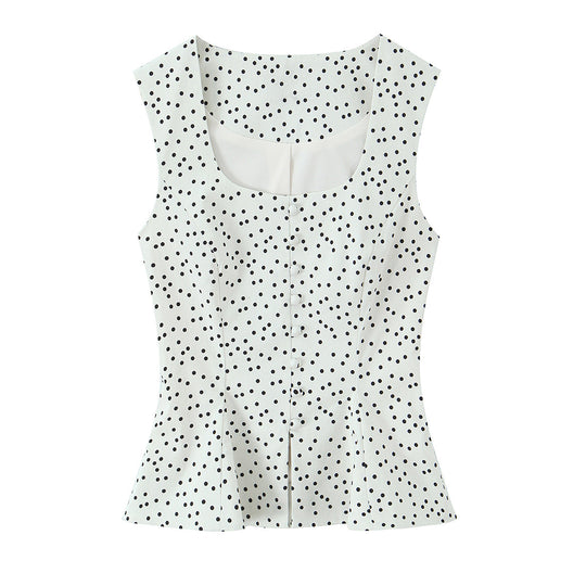 Damen Polka-Dot Tailliertes Oberteil mit eleganter Knopfleiste EB