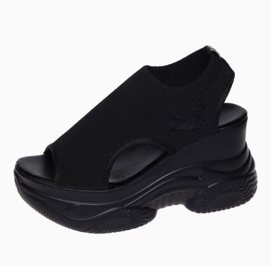 Damen Sportliche Plateau-Sandalen mit atmungsaktivem Strick-Obermaterial EB