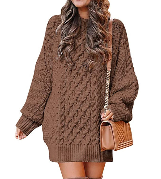 Damen Großer Strickpullover mit Zopfmuster und lässigem Schnitt EB
