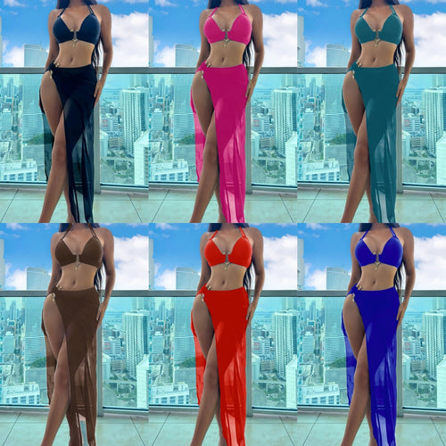 Damen Bikiniset mit transparentem Maxirock EB