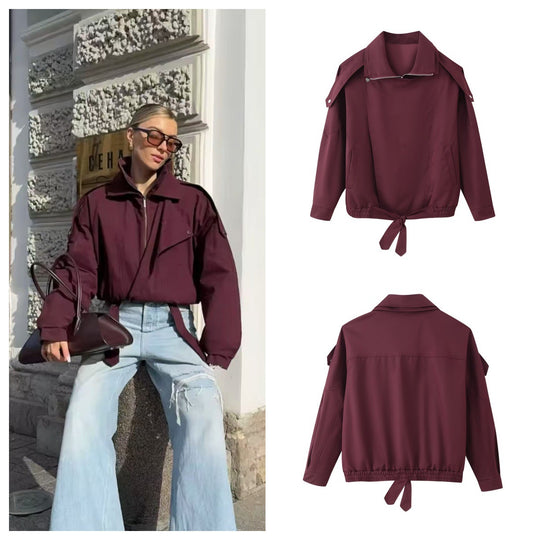 Damen lässige Übergangsjacke mit hohem Kragen und verstellbarem Kordelzug EB