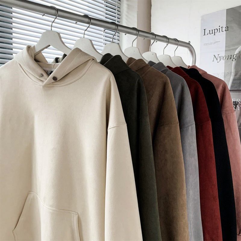 Damen gemütlicher Kapuzenpullover im modernen Velourslook EB