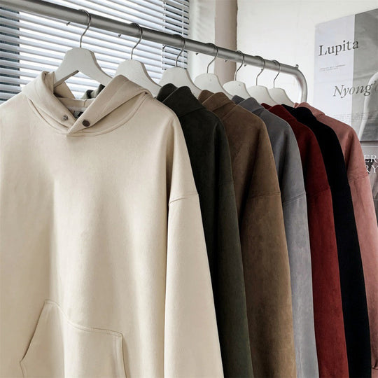 Damen gemütlicher Kapuzenpullover im modernen Velourslook EB