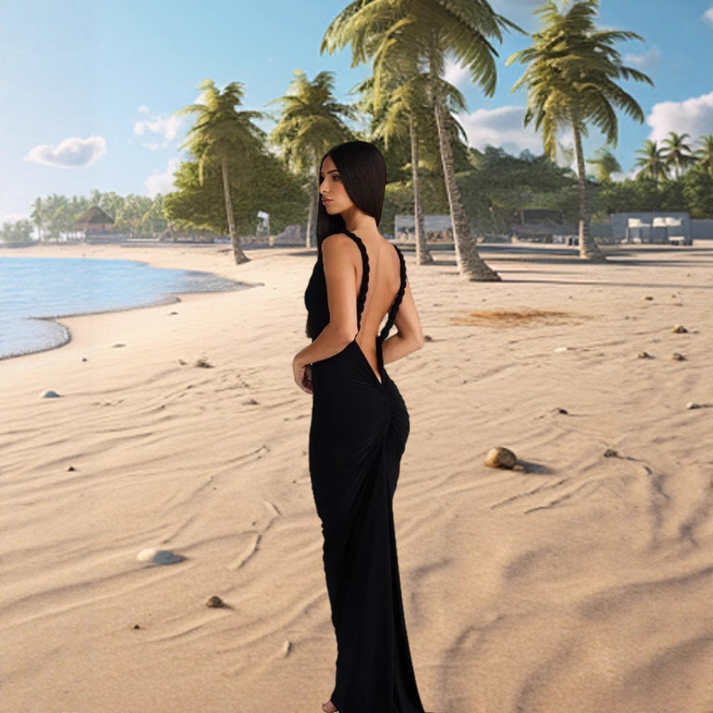 Damen Elegantes figurumspielendes Maxikleid mit Spaghettiträgern und raffinierten Details EB