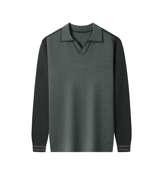 Herren Feinstrickpullover mit V-Ausschnitt und modischem Kontrastdesign EB