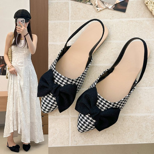 Damen Slingback-Clogs aus Check-Stoff mit eleganter Schleifenapplikation EB