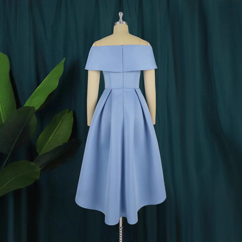 Damen A-Linien Kleid mit schulterfreiem Design und schwingendem Saum EB